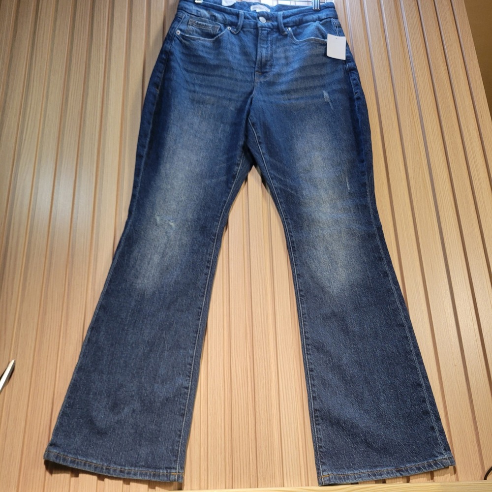 Good American Good Boot Flare Jeans Indigo704 Blue Distressed Womens 6 28 NWT